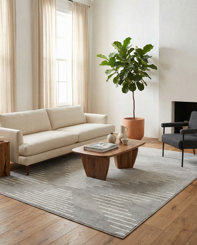 Seychelles Stripes Collection Area Rug - Mahe (Gray and Ivory) Rectangle Gray and Ivory  lifestyle 7