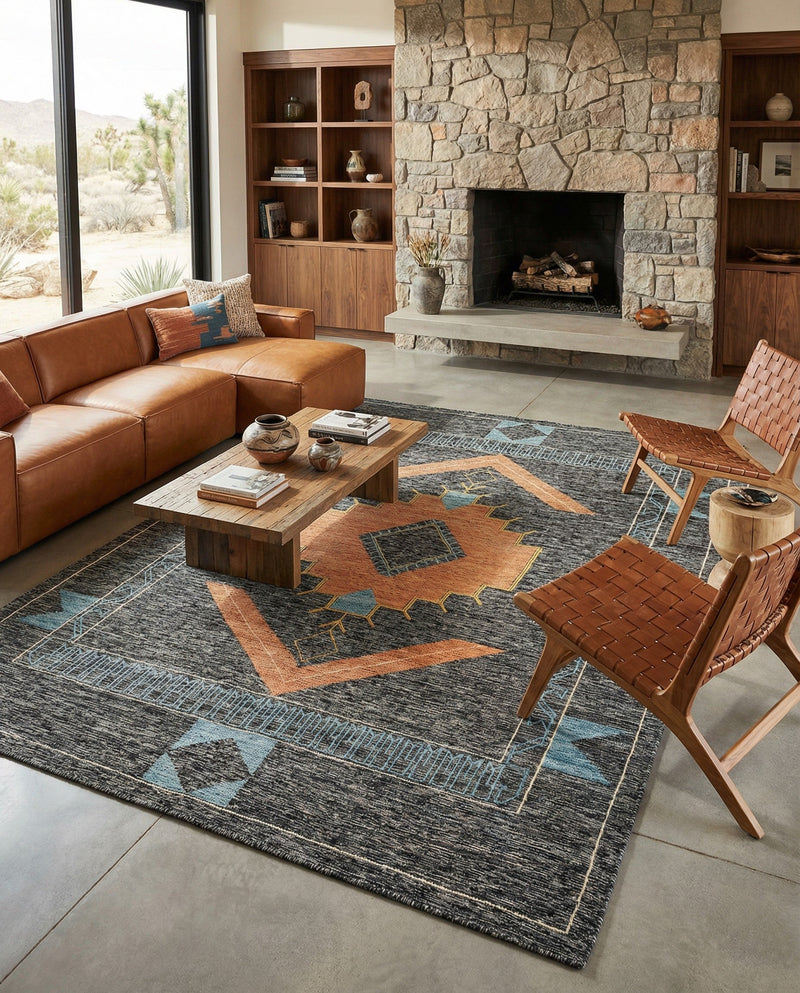 Caspian Wool Collection Area Rug - Ephesus Rectangle Charcoal Gray  lifestyle 7