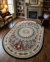Persian Elegance Collection Area Rug -  Hamedan (Navy Blue) Oval Navy Blue  lifestyle 63