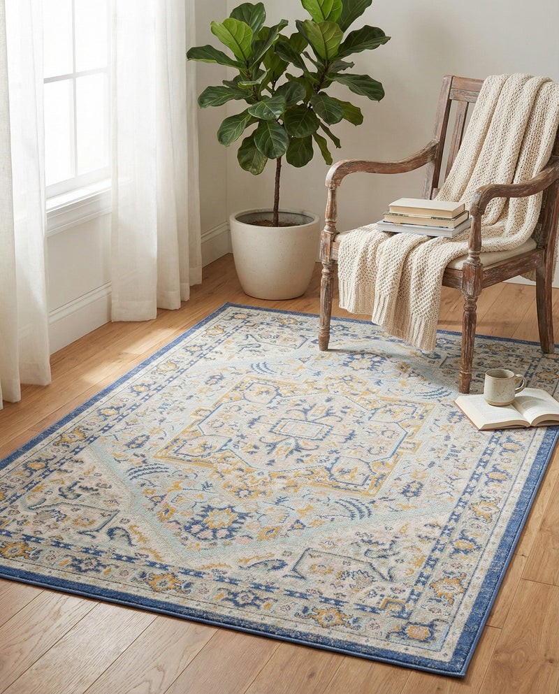 Savannah Series Collection Area Rug - Charleston (Sky blue) Rectangle Sky blue  lifestyle 13