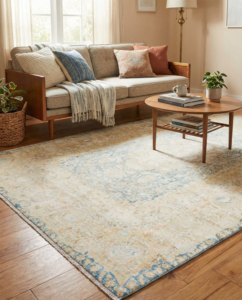 Bazaar Chic Collection Area Rug -  Kenitra Rectangle Blue and Ivory  lifestyle 18