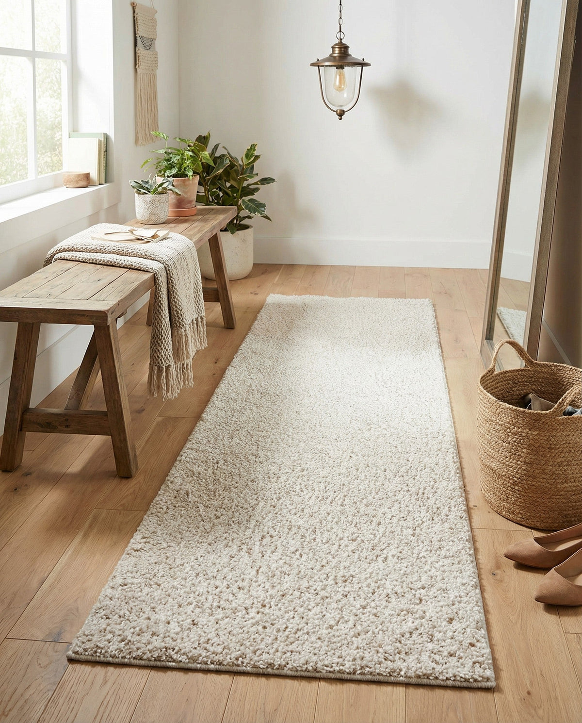 Solid Shag Seaside Collection Area Rug - Azure Cove (Ivory) Runner Ivory  lifestyle 99
