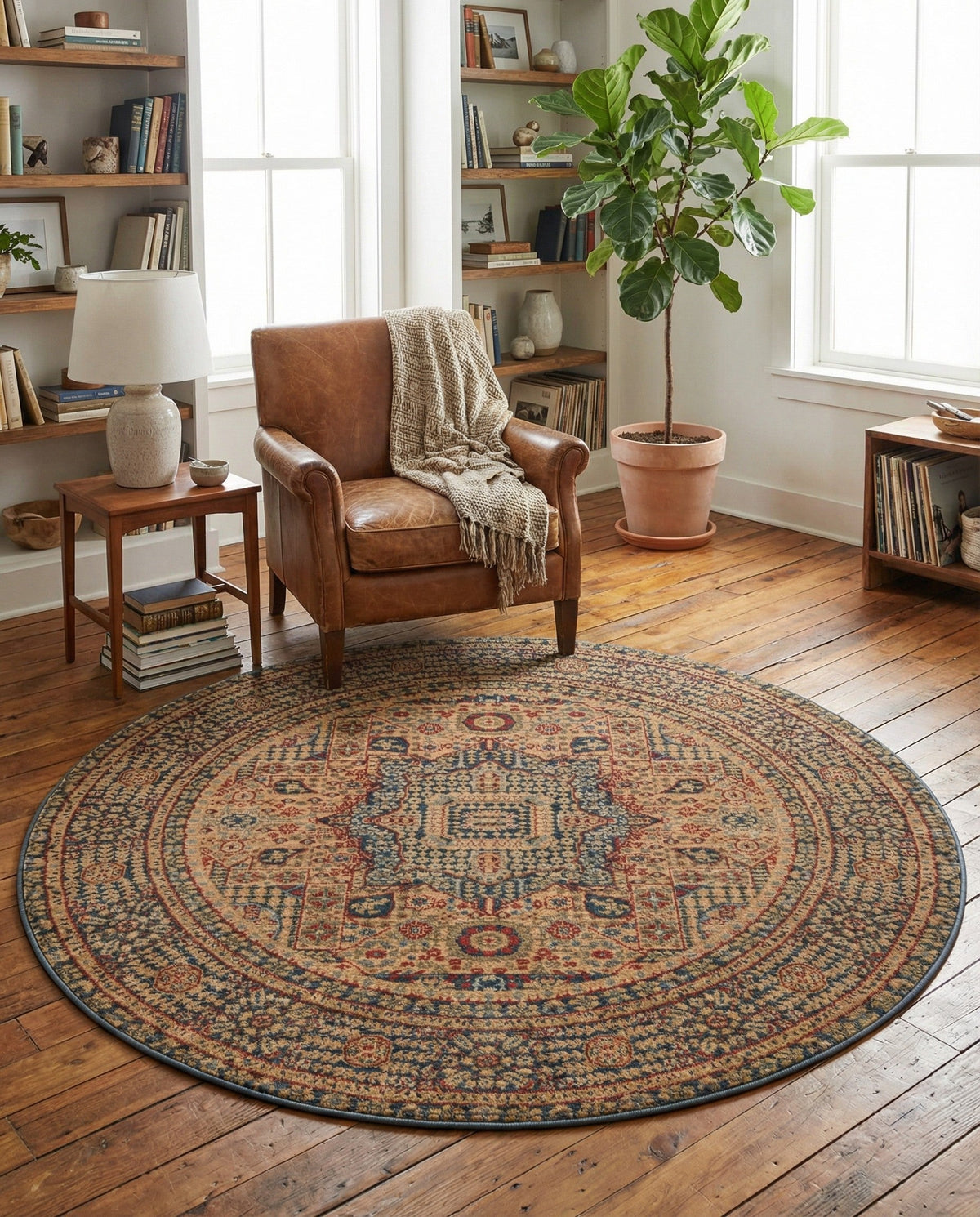 Ottoman Elegance Collection Area Rug - Sultan Round Blue  lifestyle 178
