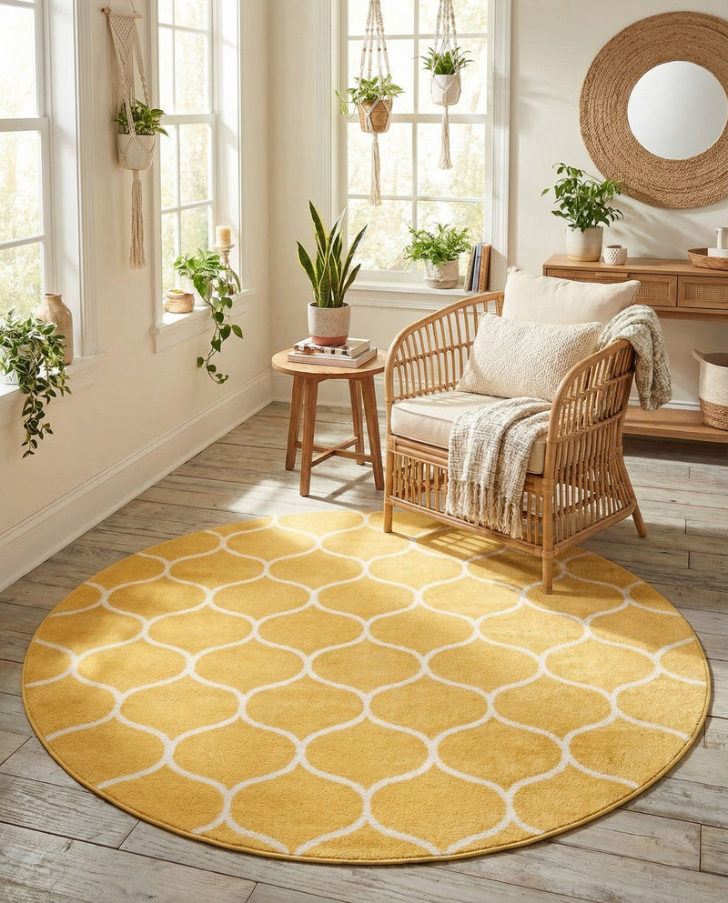 Trellis Mosaic Collection Area Rug -  Pergolatown (Yellow) Round Yellow  lifestyle 77