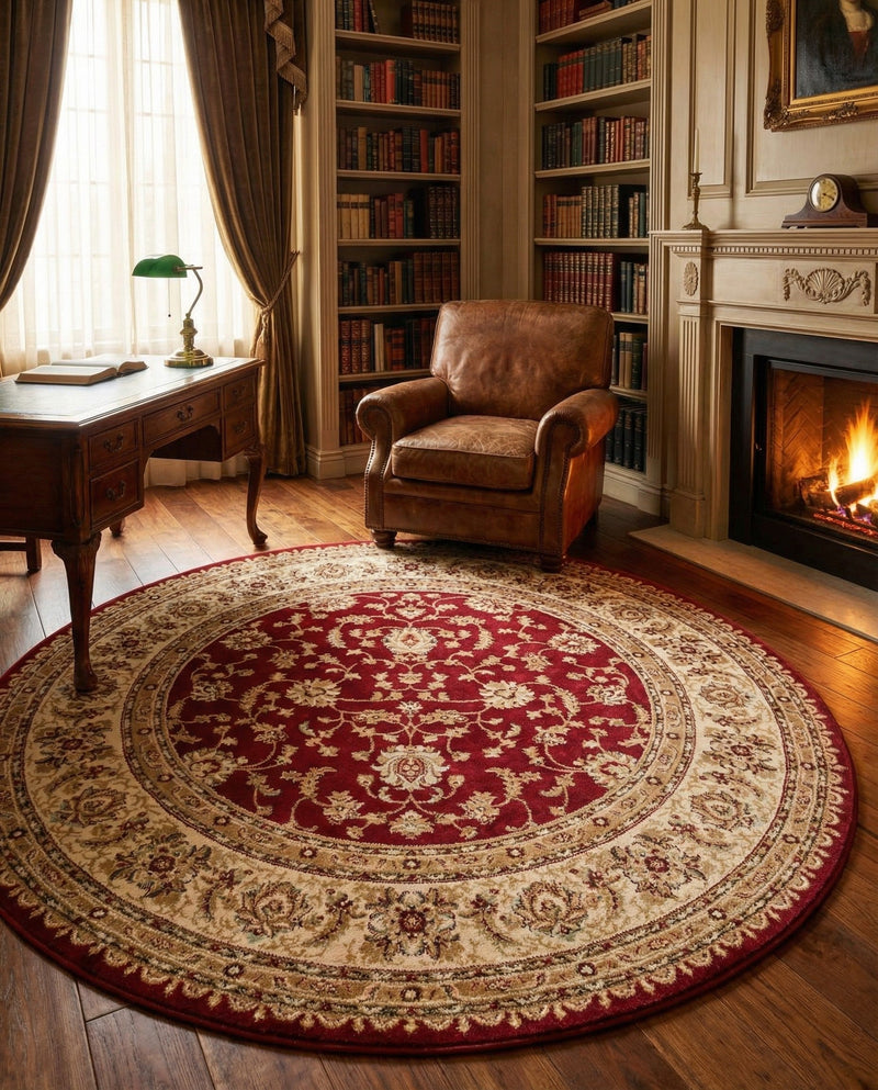 Jaipur Elegance Collection Area Rug -  Nahargarh (Red) Round Red  lifestyle 52