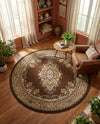Tabriz Tapestry Collection Area Rug - Azerbaijan (Brown) Round Brown  lifestyle 56