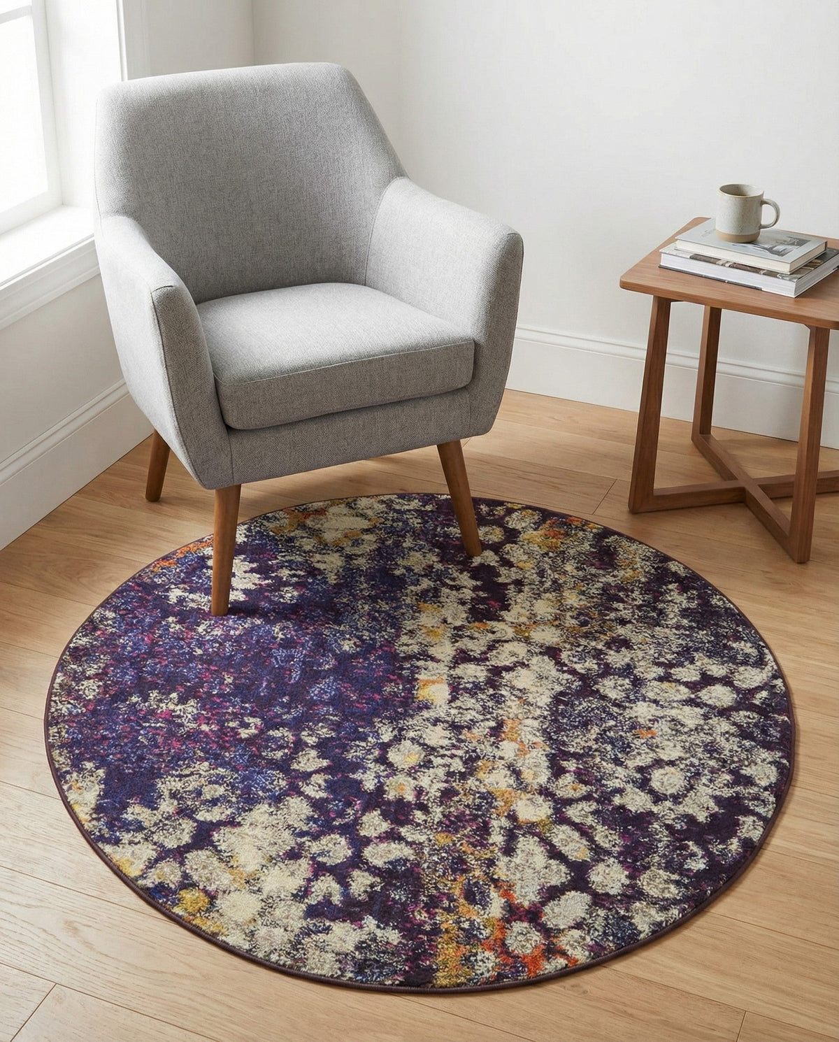 Venetian Tapestry Collection Area Rug - Murano Round Navy Blue  lifestyle 147