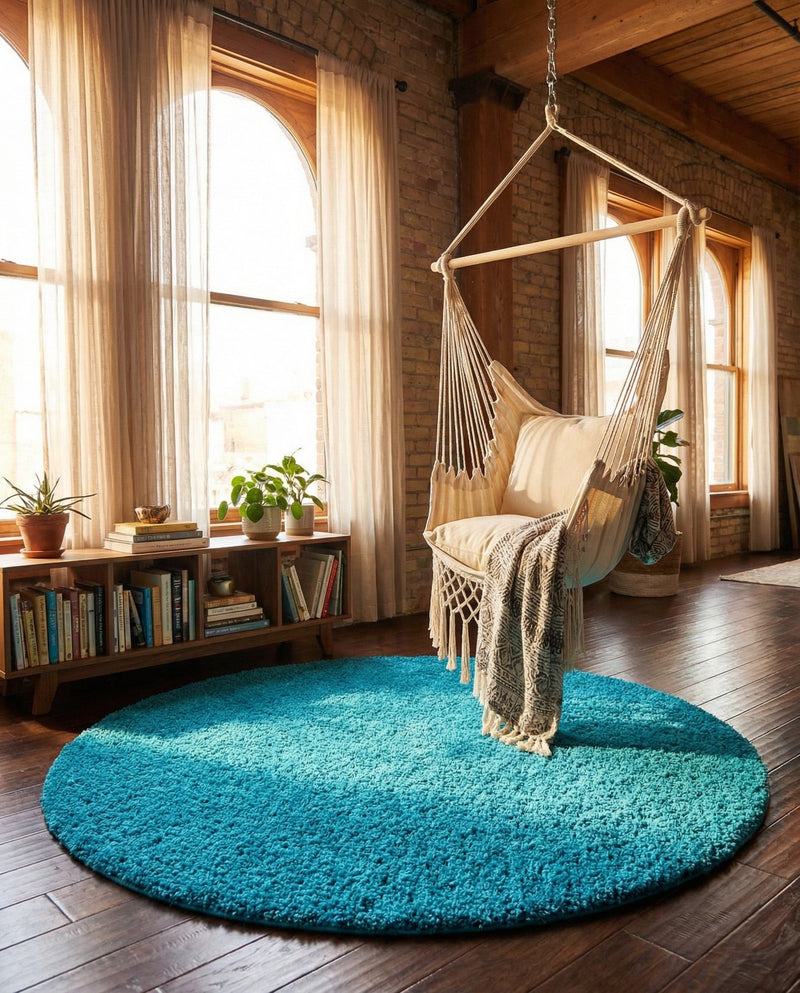 Plush Oasis Collection Area Rug - Serenity (Turquoise) Round Turquoise  lifestyle 64