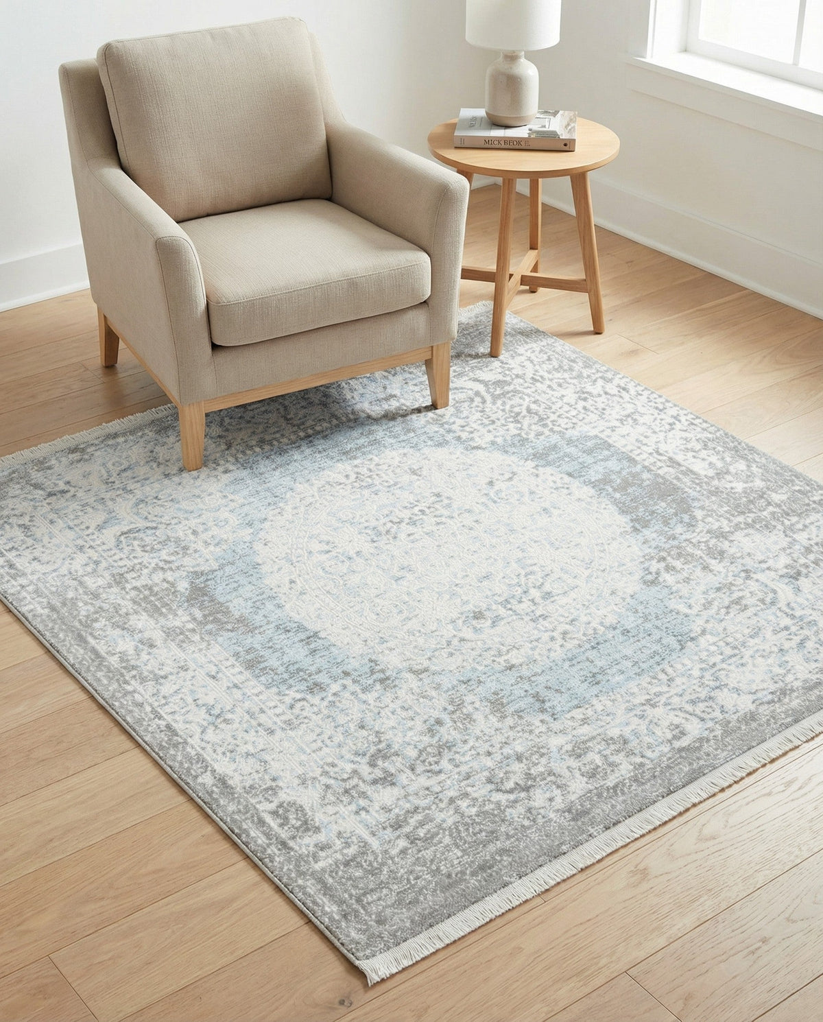 Rustic Charm Revival Collection Area Rug -  Meadowland Square Light Blue  lifestyle 136