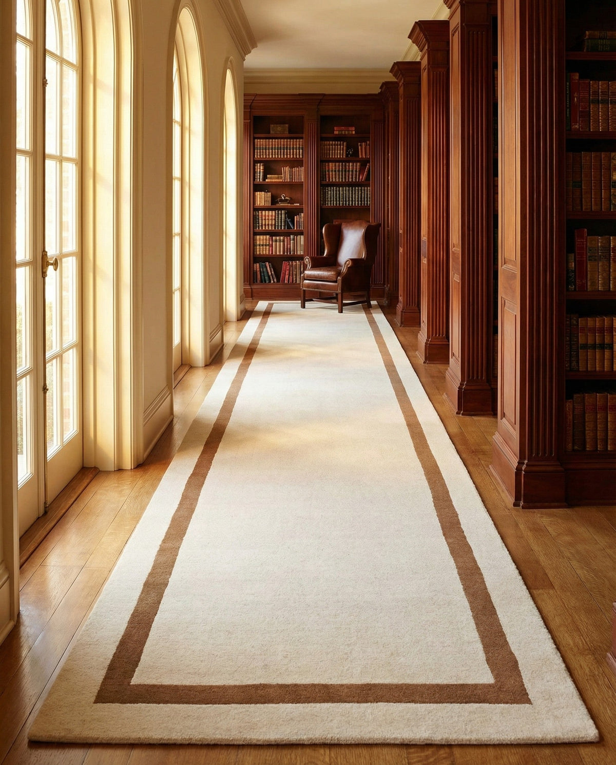 Savannah Borders Wool Collection Area Rug - Chatham Runner Ivory  lifestyle 164