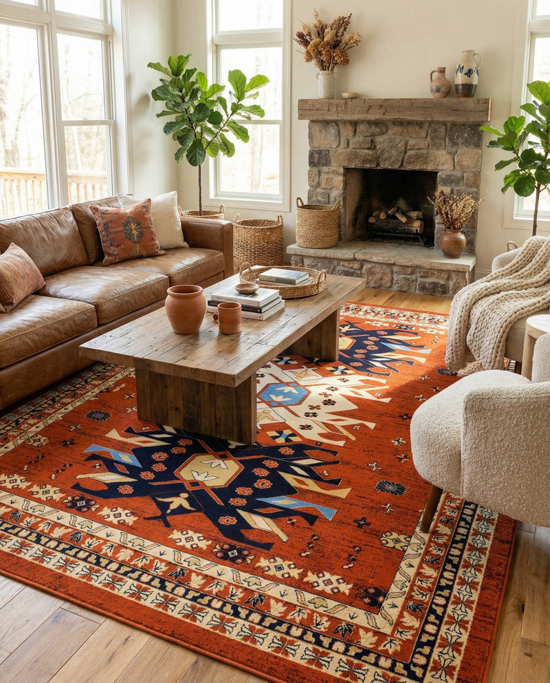 Tabriz Tapestries Collection Area Rug - Azerbaijan (Terracotta) Rectangle Terracotta  lifestyle 3