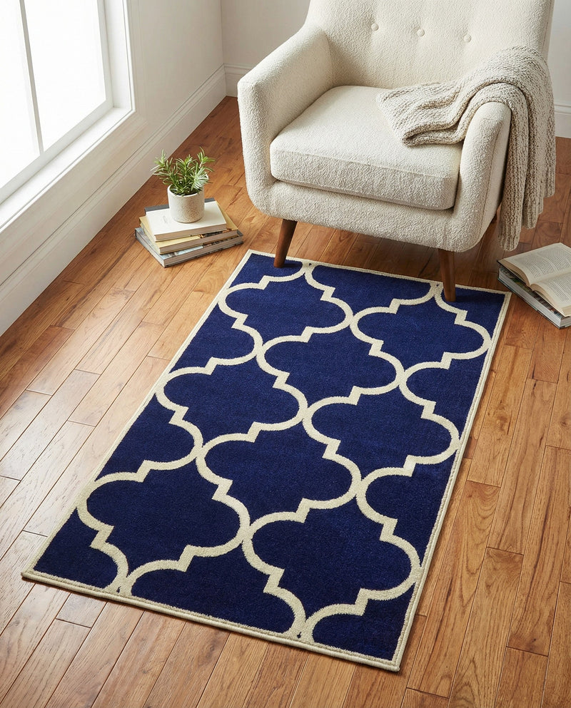 Lattice Gardens Collection Area Rug -  Espaliera Rectangle Navy Blue  lifestyle 17