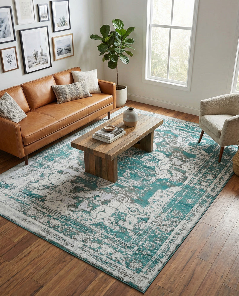 Riviera Elegance Collection Area Rug -  Menton (Turquoise) Rectangle Turquoise  lifestyle 14