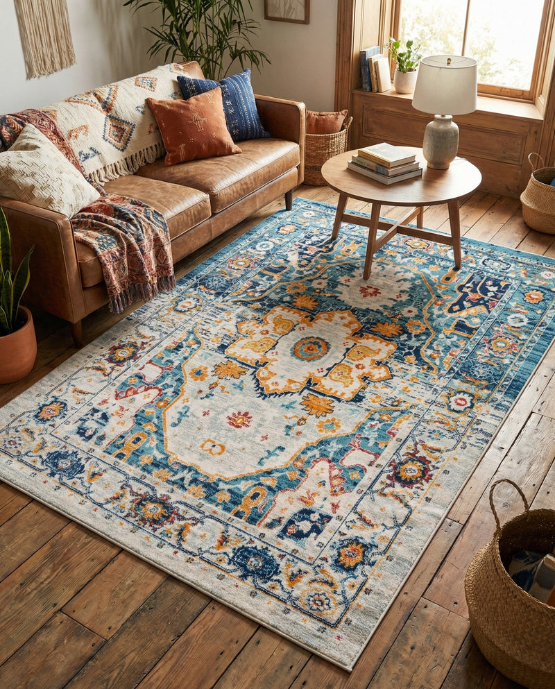 Parisian Elegance Collection Area Rug - Versailles (Teal) Rectangle Teal  lifestyle 4