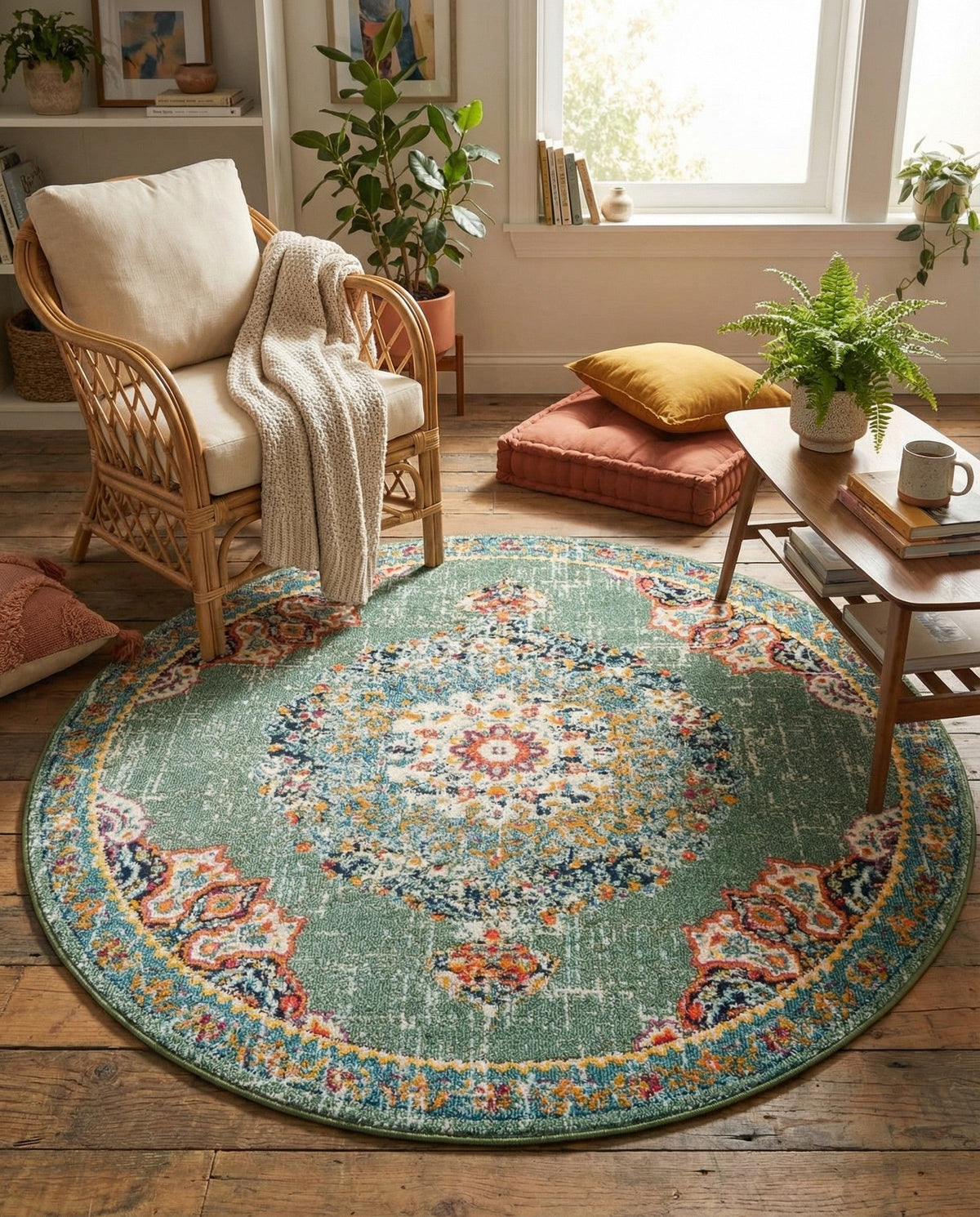 Brighton Terrace Collection Area Rug - Hove (Green) Round Green  lifestyle 122