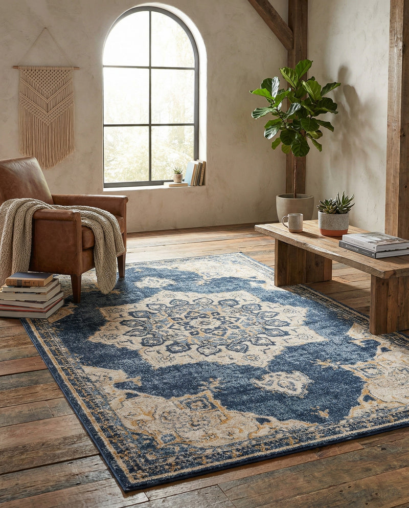 Eden Oasis Collection Area Rug -  Tranquility (Navy Blue) Rectangle Navy Blue  lifestyle 18