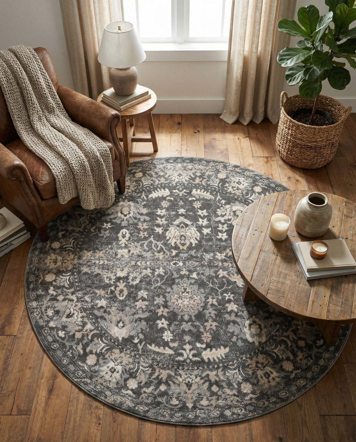 Cascade Range Collection Area Rug -  Shasta (Gray) Round Gray  lifestyle 124