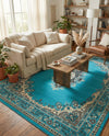 Tabriz Tapestry Collection Area Rug - Azerbaijan (Turquoise) Rectangle Turquoise  lifestyle 3