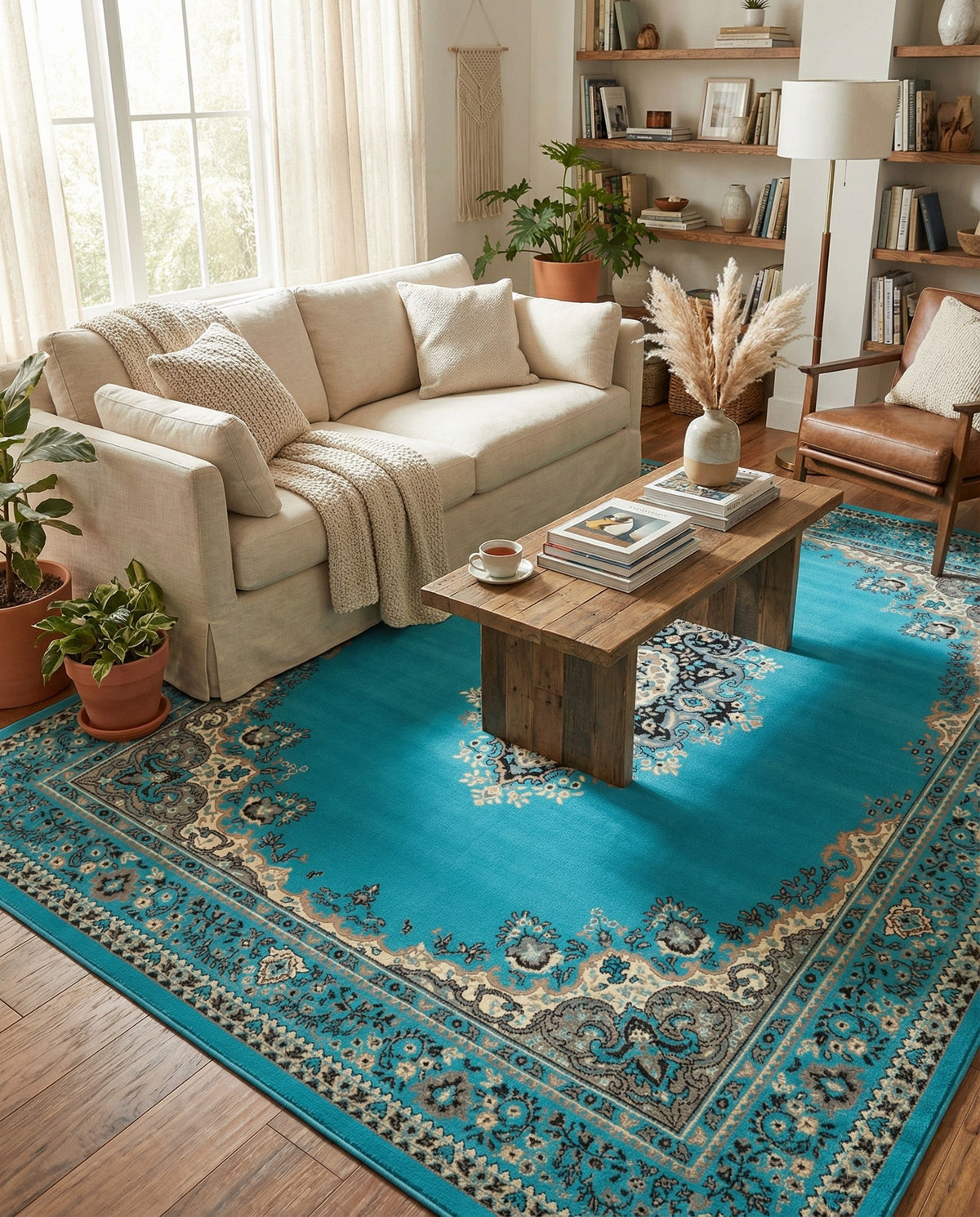 Tabriz Tapestry Collection Area Rug - Azerbaijan (Turquoise) Rectangle Turquoise  lifestyle 3