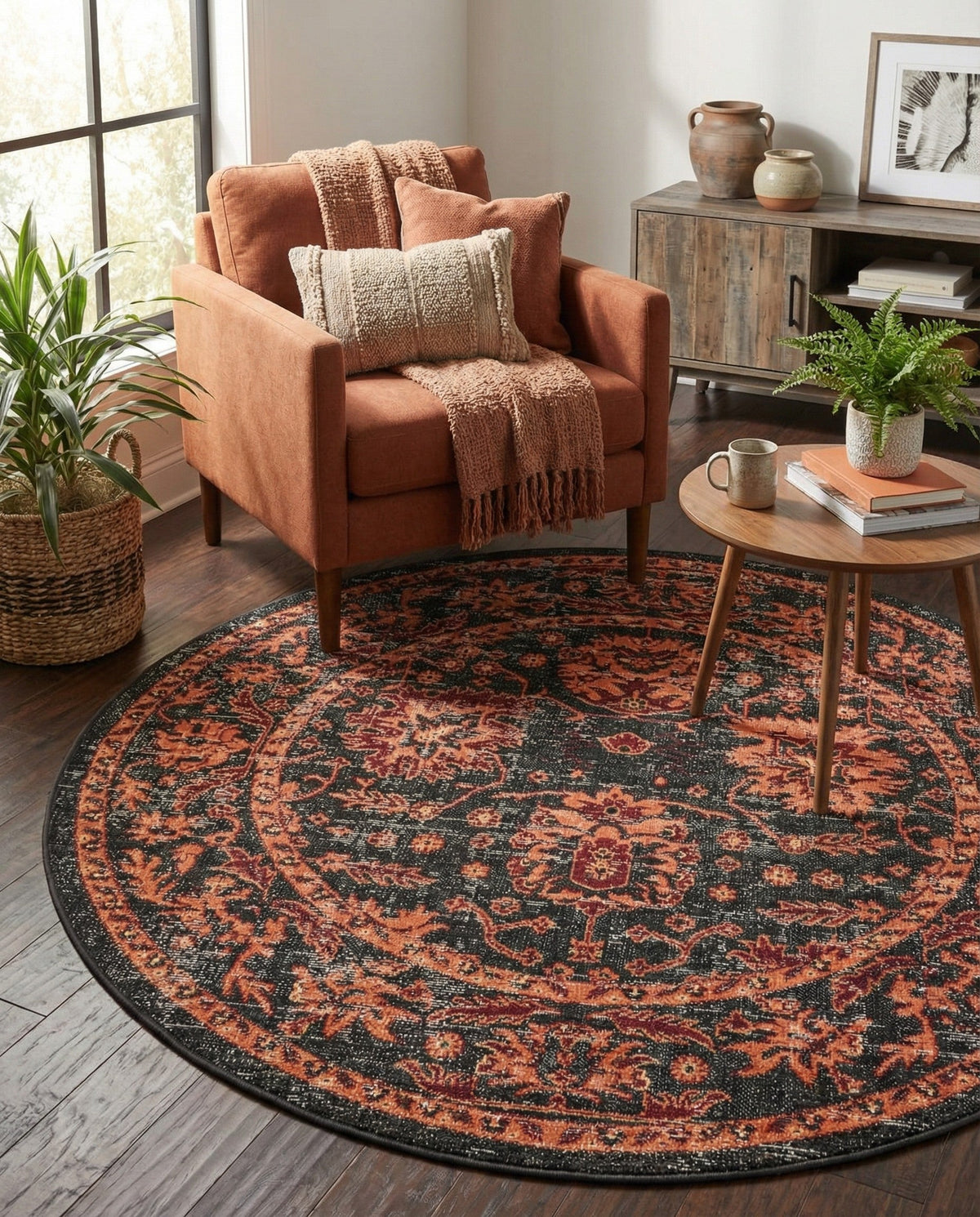 Geneva Terrace Collection Area Rug -  Lausanne Round Black  lifestyle 171