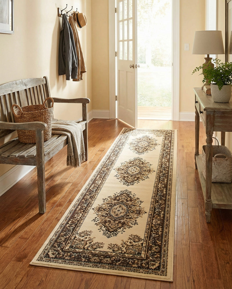 Tabriz Tapestry Collection Area Rug - Azerbaijan (Ivory) Runner Ivory  lifestyle 37
