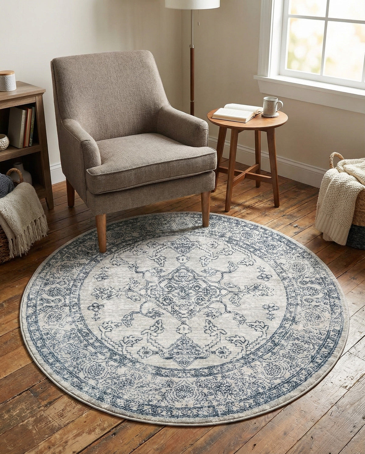 Coastal Haven Collection Area Rug -  Marina Round Gray  lifestyle 217