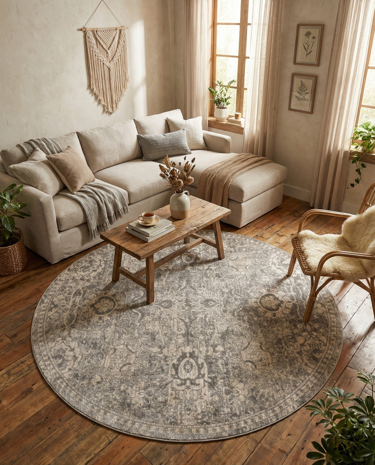 Seville Stripes Collection Area Rug -  Cordoba (Gray) Round Gray  lifestyle 24