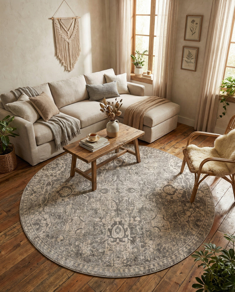 Seville Stripes Collection Area Rug -  Cordoba (Gray) Round Gray  lifestyle 24