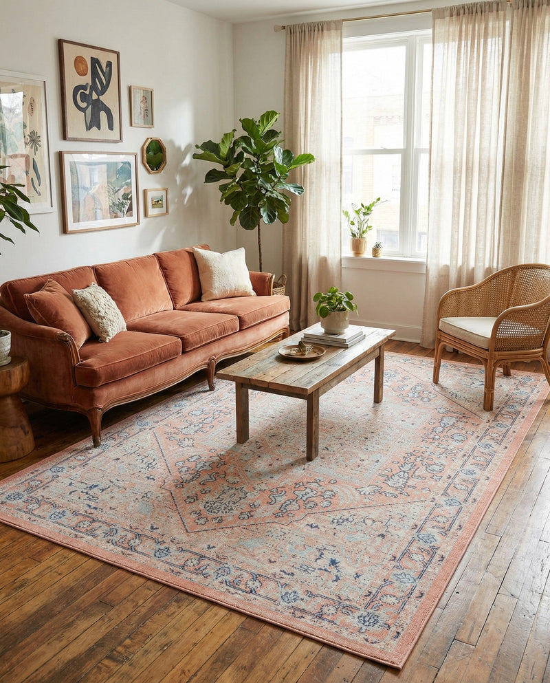 Savannah Series Collection Area Rug - Charleston (Powder Pink) Rectangle Powder Pink  lifestyle 14