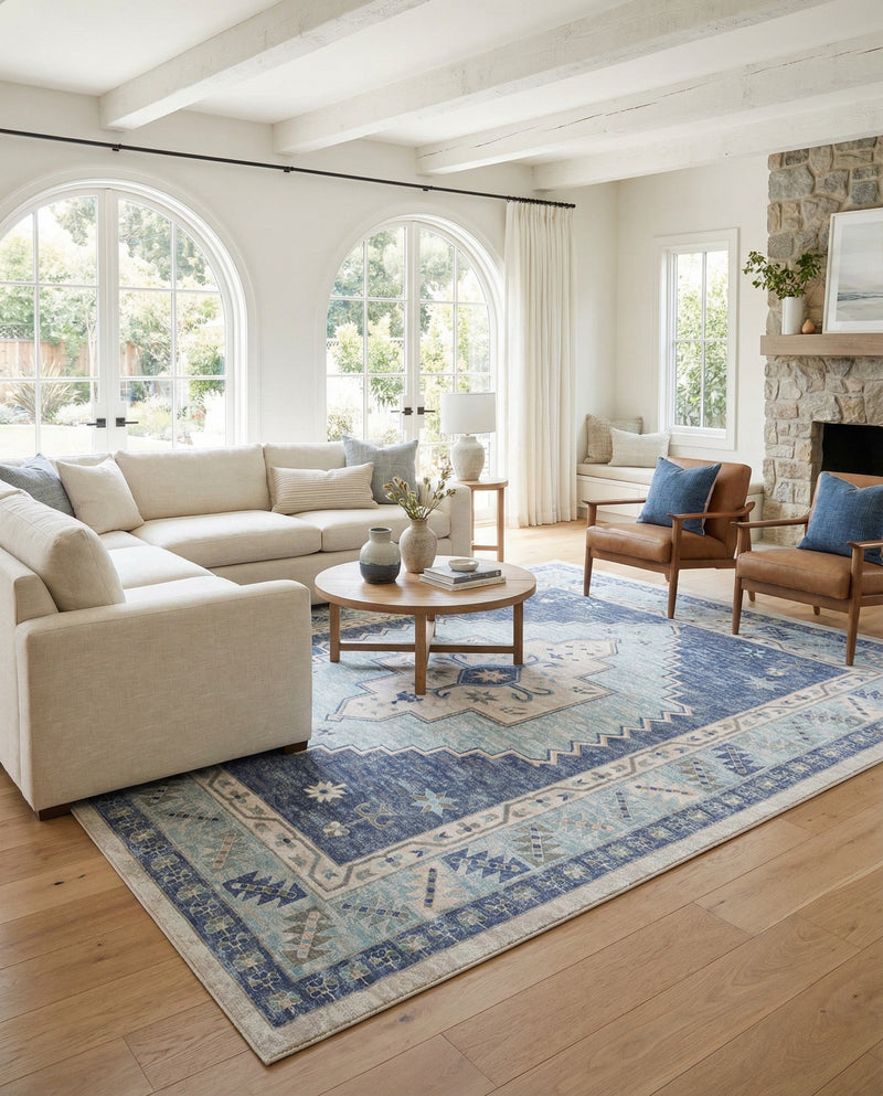 Savannah Series Collection Area Rug -  Augusta (Sky blue) Rectangle Sky blue  lifestyle 31
