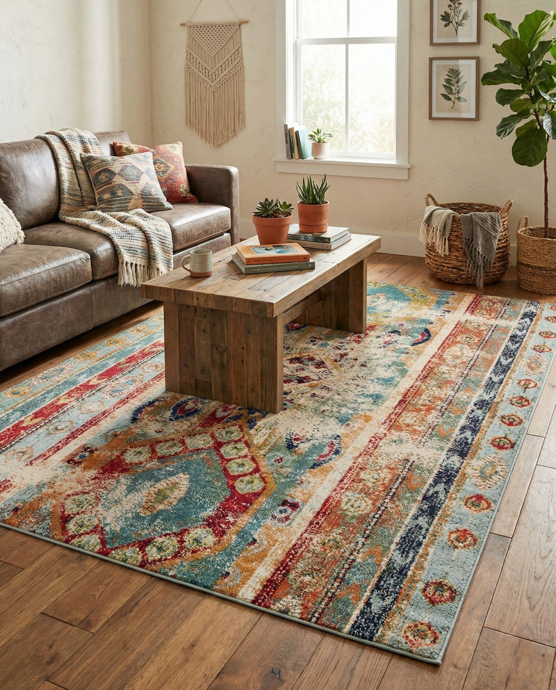 Sedona Vista Collection Area Rug -  Navajo Rectangle Blue  lifestyle 30