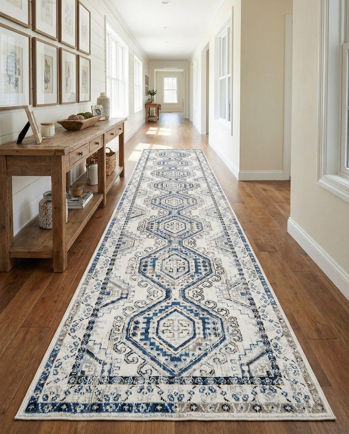 Savannah Elegance Collection Area Rug -  Tybee (Ivory Aqua) Runner Ivory Aqua  lifestyle 89