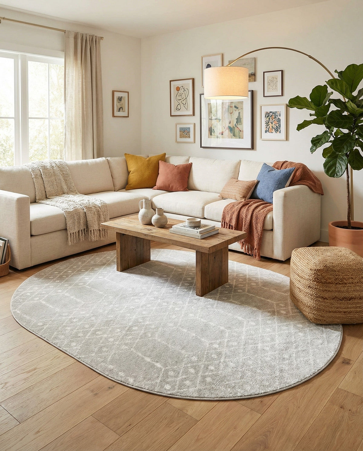 Marrakesh Lattice Collection Area Rug - Casablanca (Light Gray) Oval Light Gray  lifestyle 84