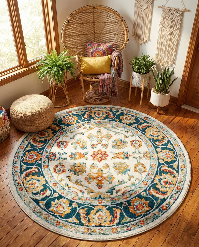 Adriana Terrace Collection Area Rug -  Positano (Multi) Round Multi  lifestyle 24