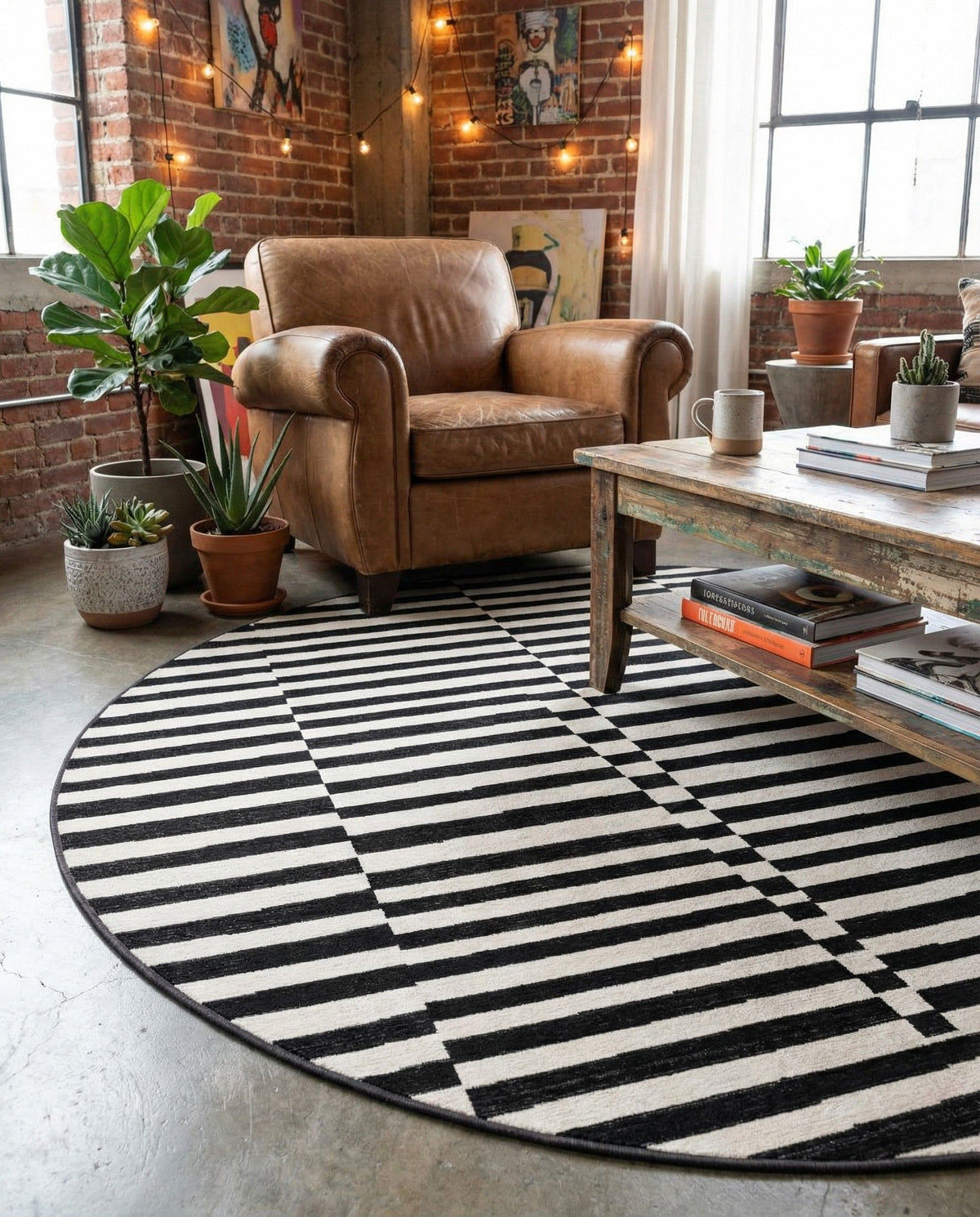 Soho Elegance Collection Area Rug -  Hudson (Black) Round Black  lifestyle 80