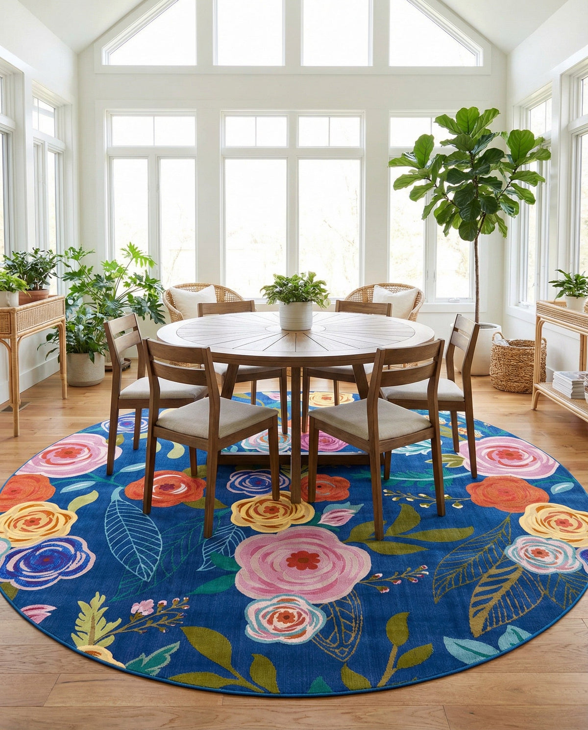 Meadow Breeze Collection Area Rug -  Petal Round Blue  lifestyle 74
