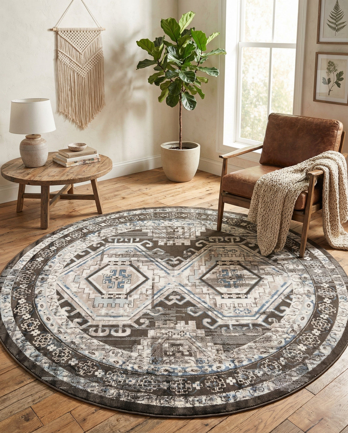 Savannah Elegance Collection Area Rug -  Tybee (Gray) Round Gray  lifestyle 93