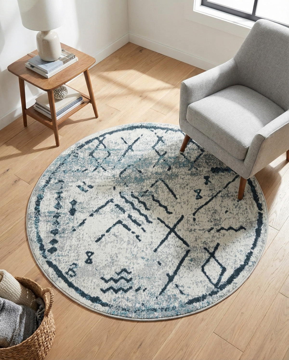 Aegean Elegance Washables Collection Area Rug - Santorini Round Ivory Gray  lifestyle 152