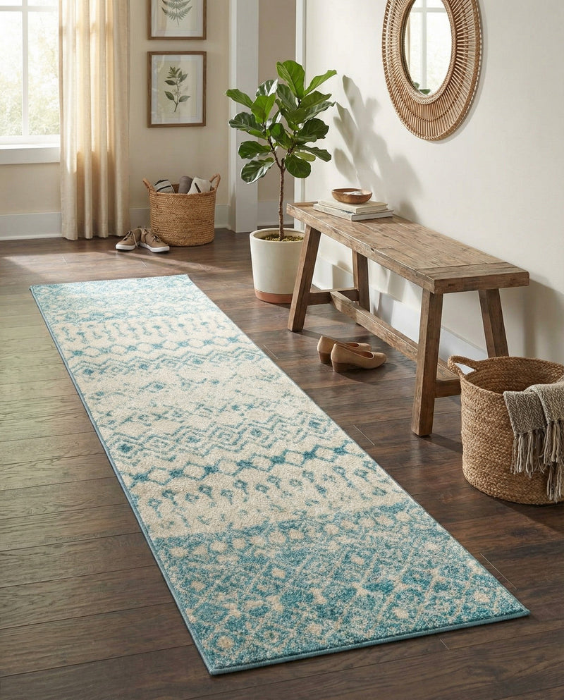 Mediterranean Lattice Collection Area Rug -  Casablanca (Ivory Blue) Runner Ivory Blue  lifestyle 36