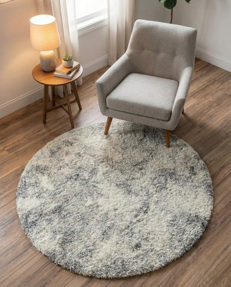 Cozy Haven Shag Collection Area Rug -  Tranquility (Pebble Gray) Round Pebble Gray  lifestyle 35