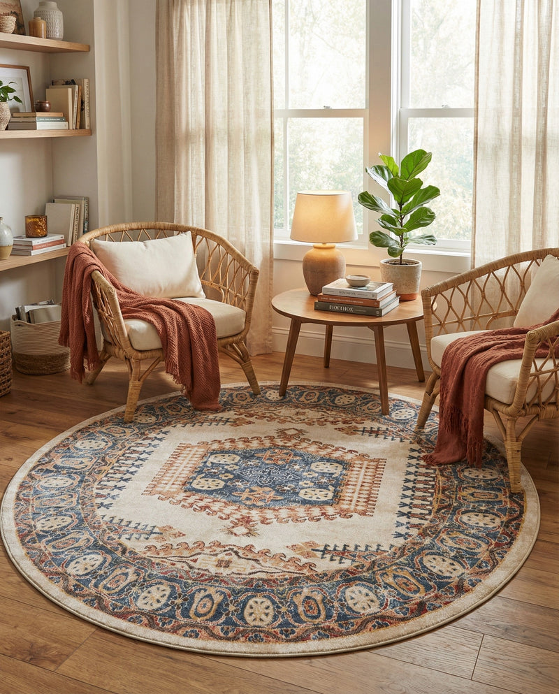 Eden Oasis Collection Area Rug -  Refuge (Cream) Round Cream  lifestyle 57