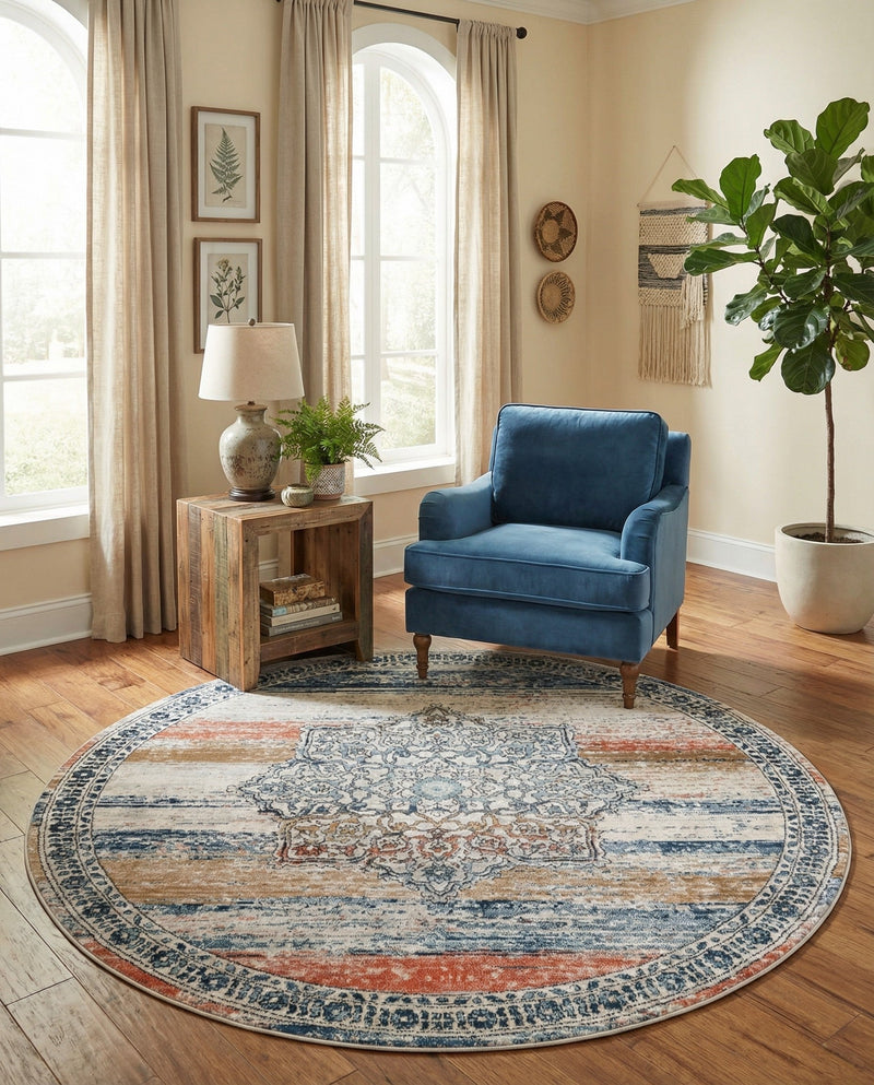 Mykonos Manor Collection Area Rug -  Tinos (Multi) Round Multi  lifestyle 49