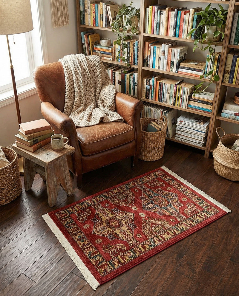 Persian Elegance Collection Area Rug -  Mashhad Rectangle Red  lifestyle 5