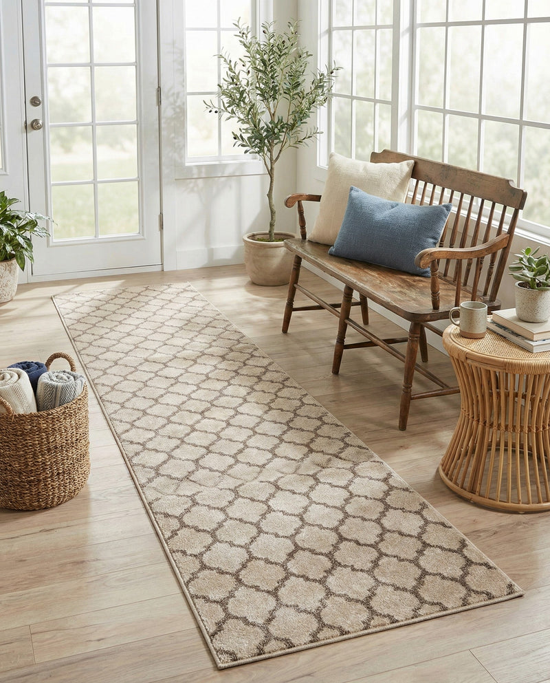 Lattice Gardens Collection Area Rug -  Bloomfield (Beige and Light Brown) Runner Beige and Light Brown  lifestyle 73