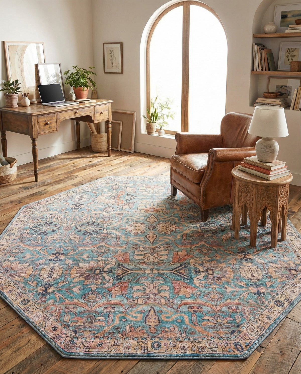 Vintage Memories Collection Area Rug -  Memories Octagon Blue  lifestyle 114