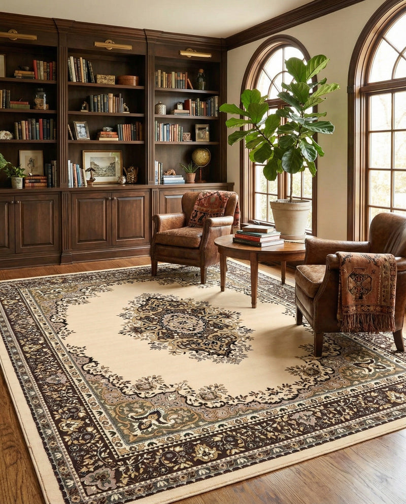 Tabriz Tapestry Collection Area Rug - Azerbaijan (Ivory) Rectangle Ivory  lifestyle 17