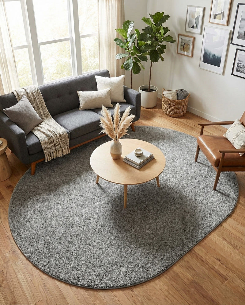 Solid Shag Seaside Collection Area Rug - Azure Cove (Gray) Oval Gray  lifestyle 53