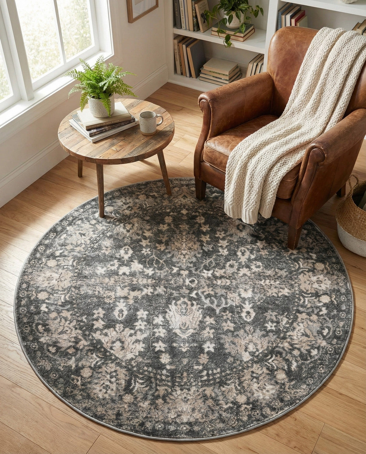 Cascade Range Collection Area Rug -  Shasta (Gray) Round Gray  lifestyle 85