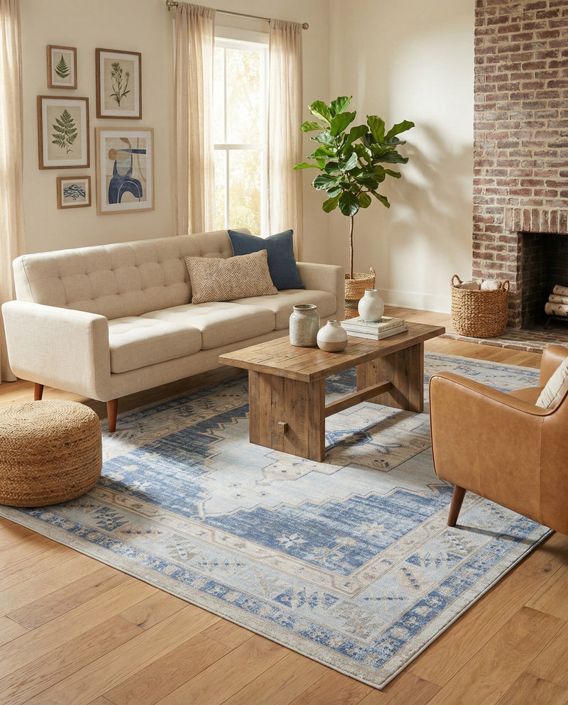 Savannah Series Collection Area Rug -  Augusta (Sky blue) Rectangle Sky blue  lifestyle 13
