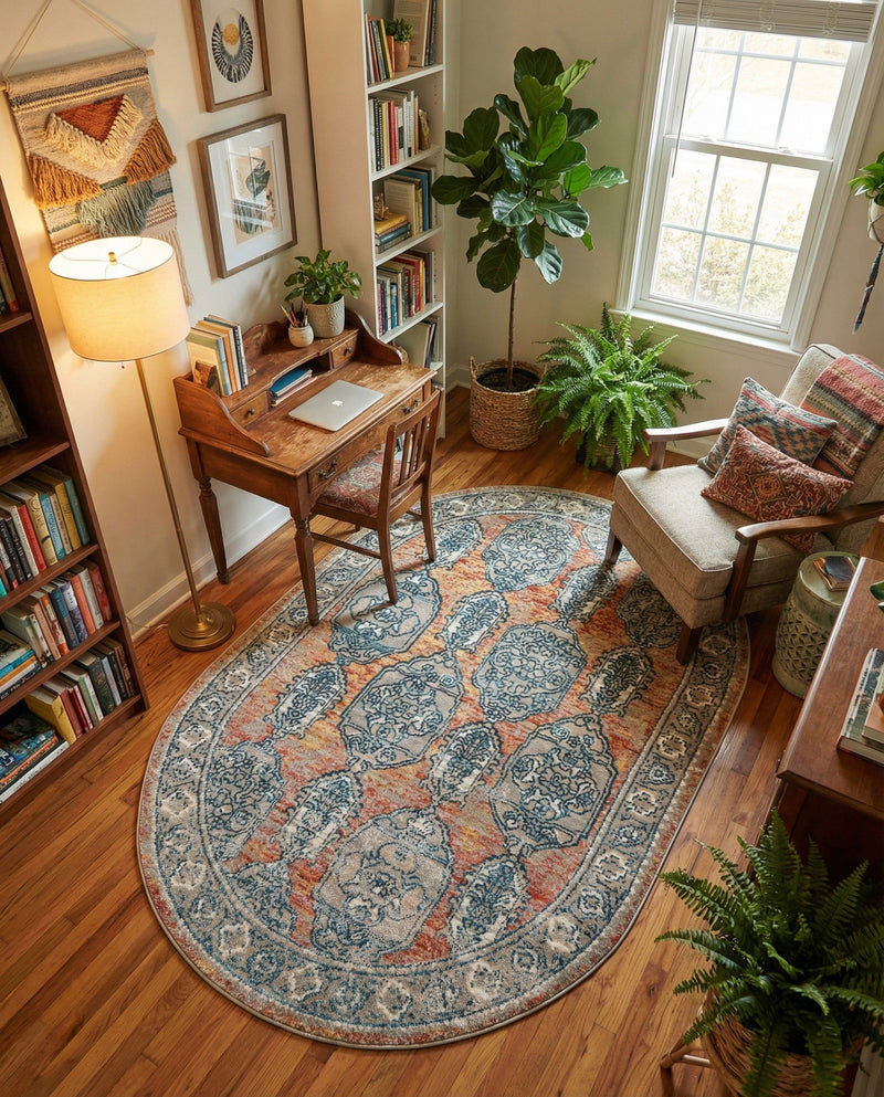 Seville Stripes Collection Area Rug -  Granada (Brick Red) Oval Brick Red  lifestyle 45
